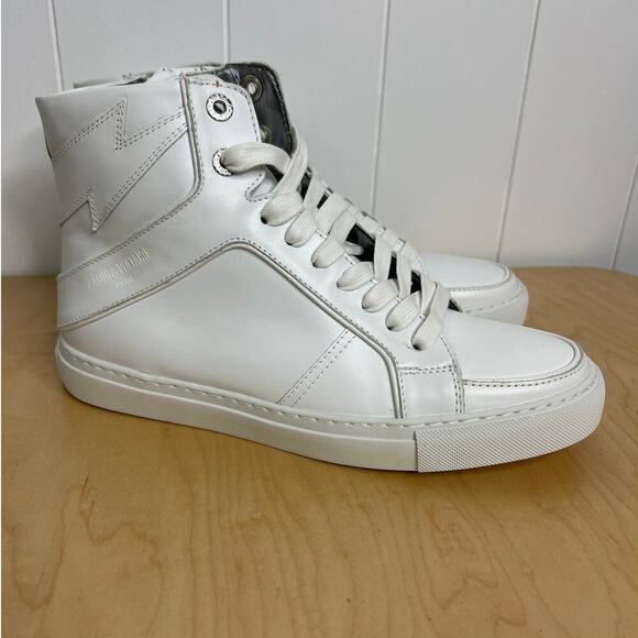 Zadig & Voltaire ZV1747 High Flash White Leather Sneakers SZ FR39/US 8 Womens - Picture 6 of 11